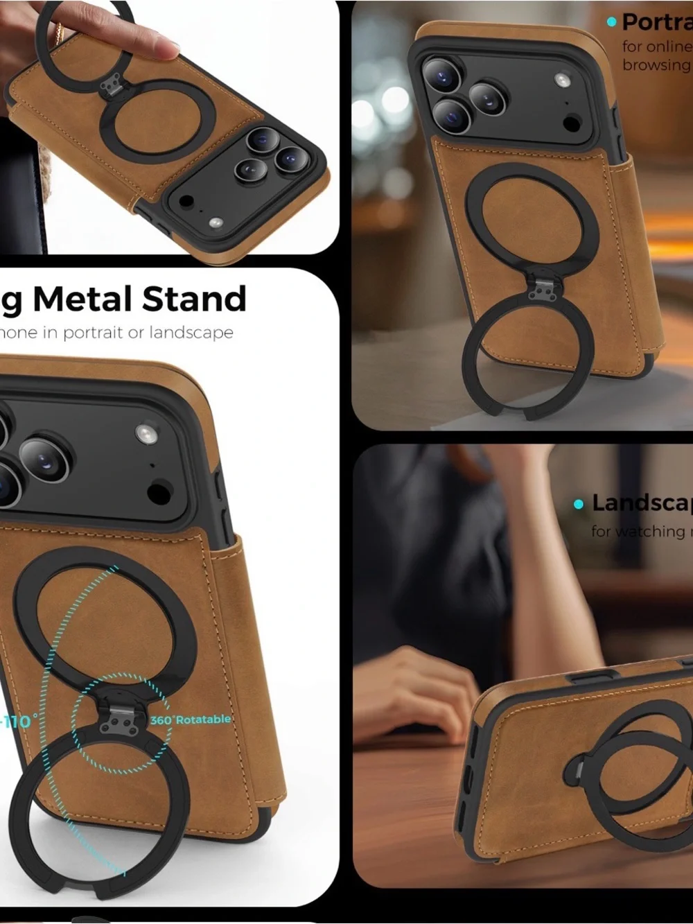 Stand case for iPhone 17 Pro max brown